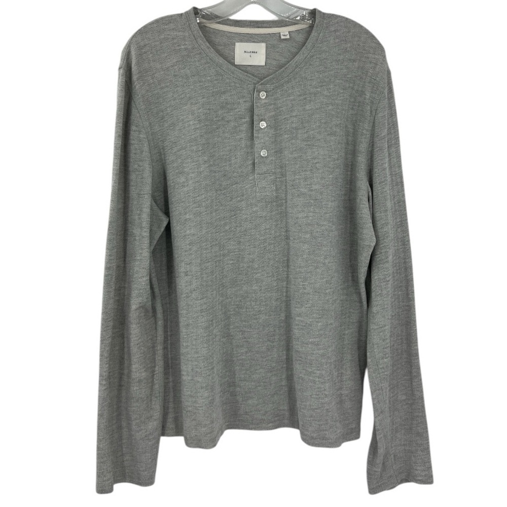 Billy Reid T-Shirt Mens Henley Long Sleeve 82% Cotton Gray L